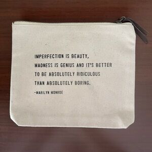 Sugarboo & Co. Canvas Zipper Pouch | “Imperfection is Beauty” Quote | $4